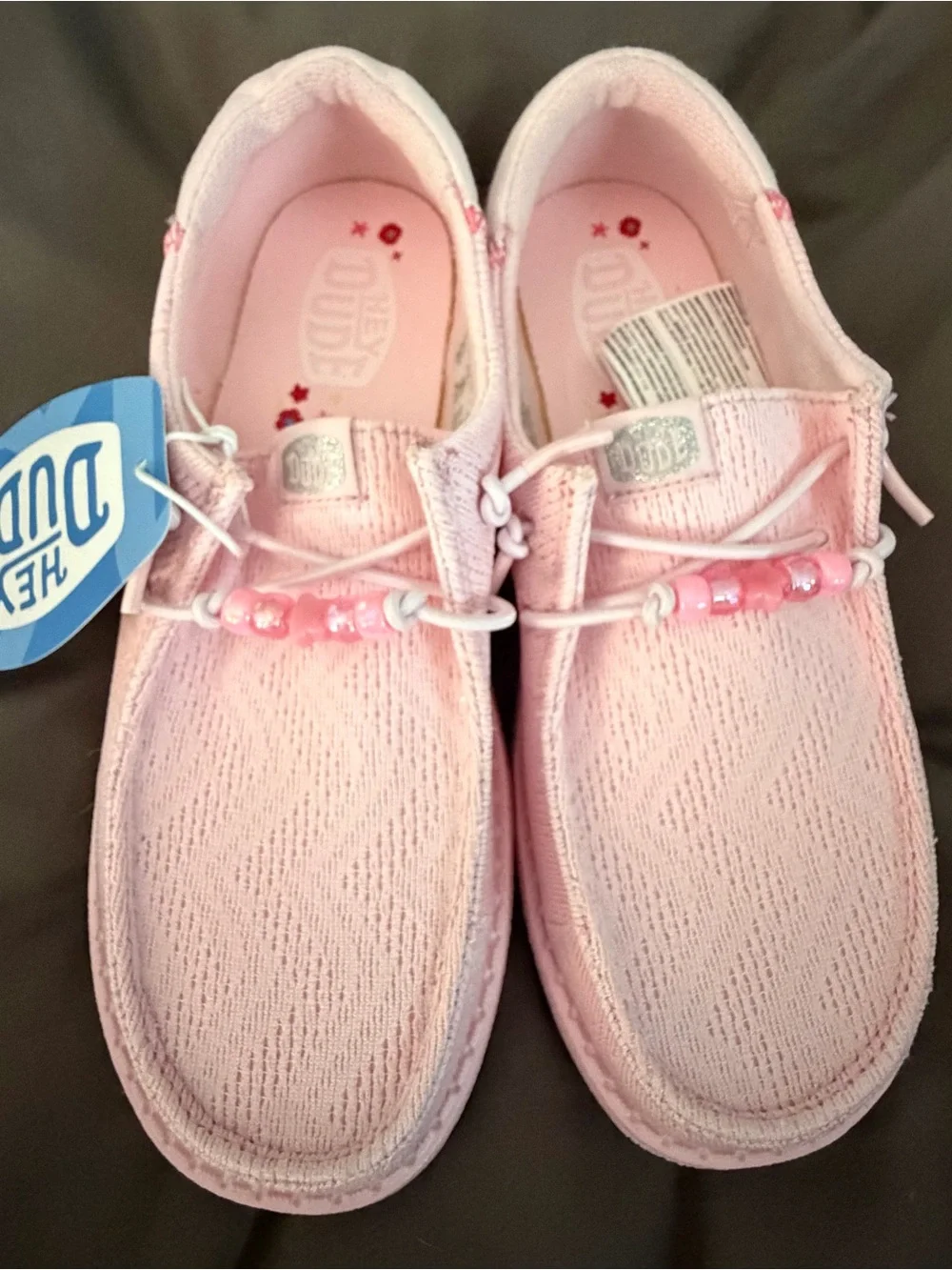 NWT Hey Dude Kids Pink Slip-On Sneakers with Bead Detail Size J3